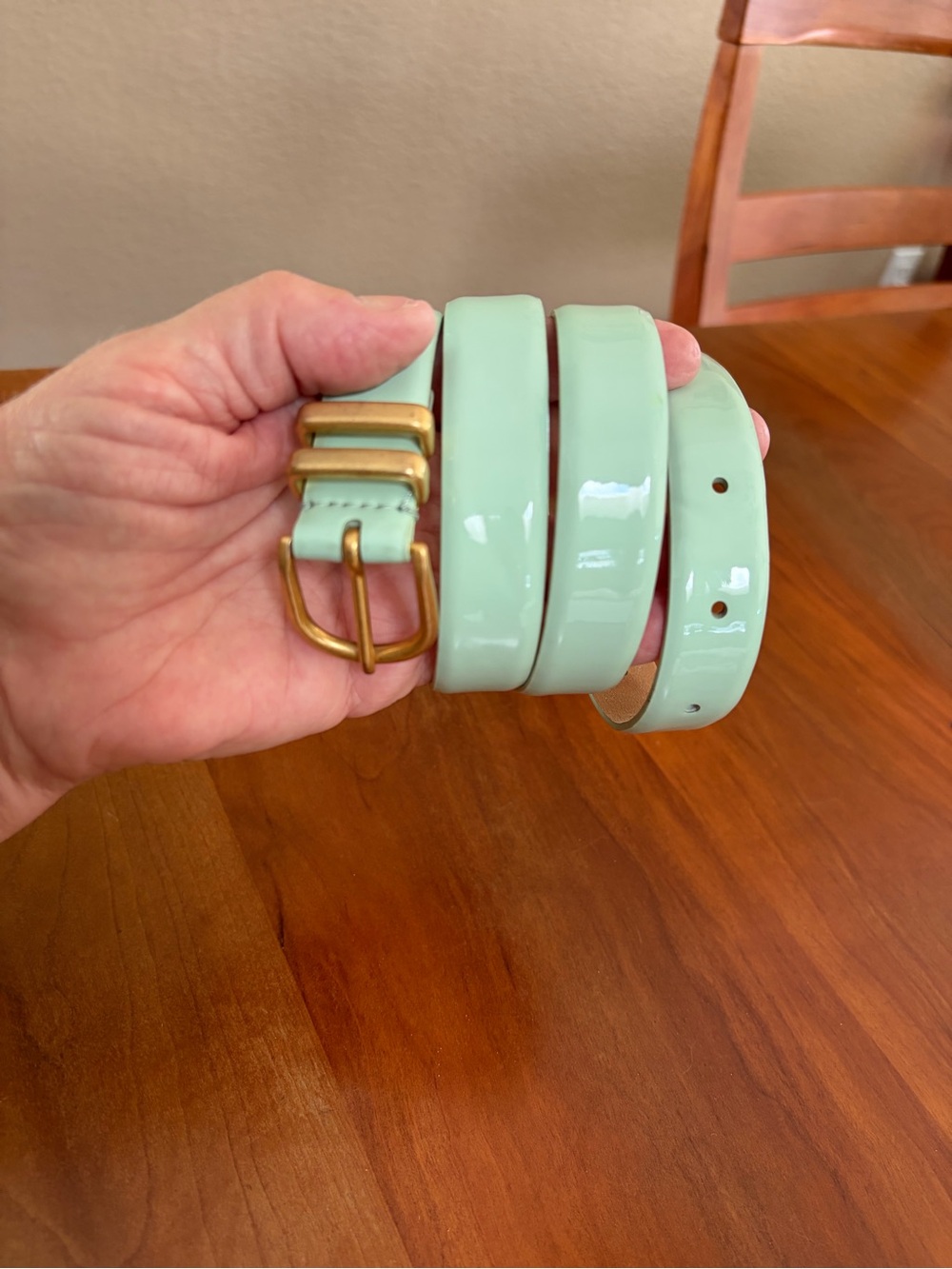 J. Crew Patent Mint Green Belt with Gold Buckle